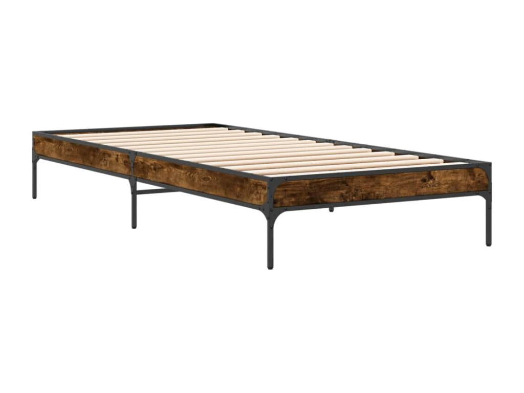 Smoked oak bed frame 90x190 engineered wood and metal 97682TSHN