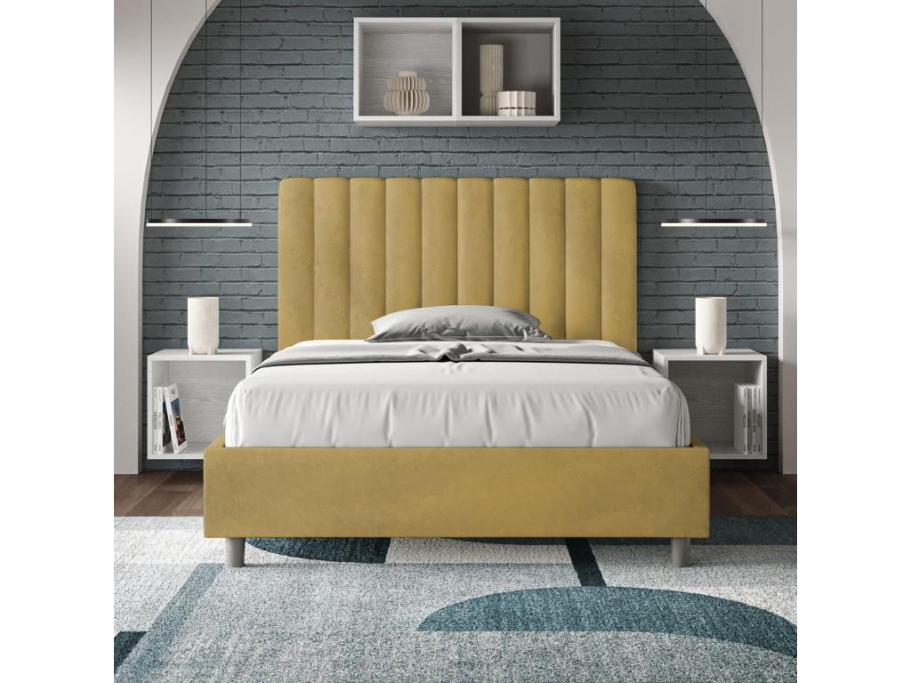 Single bed without slatted base, upholstered, 120x190 cm, ochre microfiber, Nidchicshop 11258KUSB