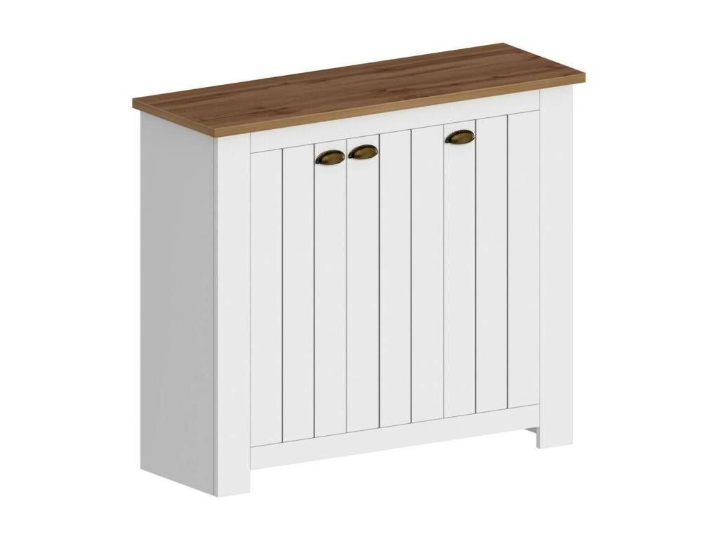 Calmetop Shoe Rack, Space-Saving Shoe Cabinet with 3 Doors, Multifunctional Entryway Cabinet, 114x42x100 cm, White and Oak, 06445UXIH