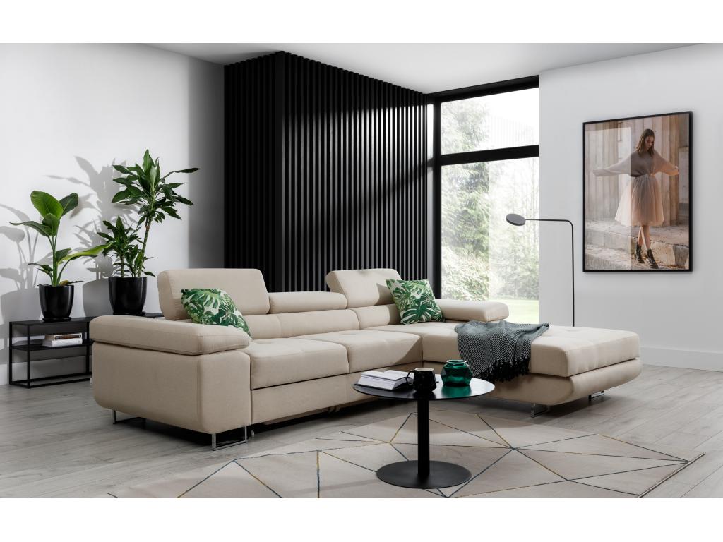 Calmetop 280cm 54184OIQN Right-Hand Corner Sofa Bed in Grey Faux Leather with Storage