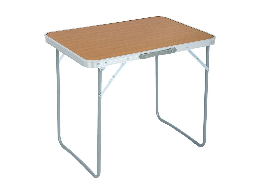 Folding camping table in wood-effect aluminum, dimensions L70 x H60 x D50 cm, 48655JIBB