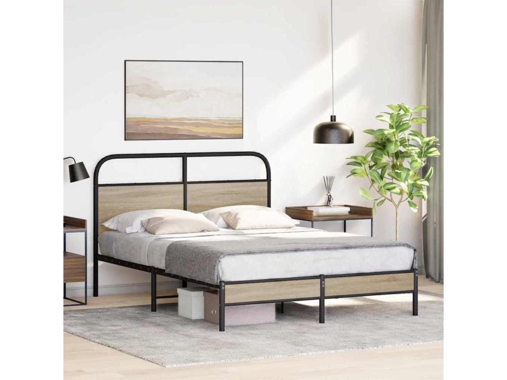 Bed frame without mattress 120x200 cm smoked oak engineered wood 27647JVSZ